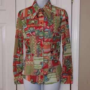 sheer rare Vintage circus tiger lion  button down shirt  Sz XS